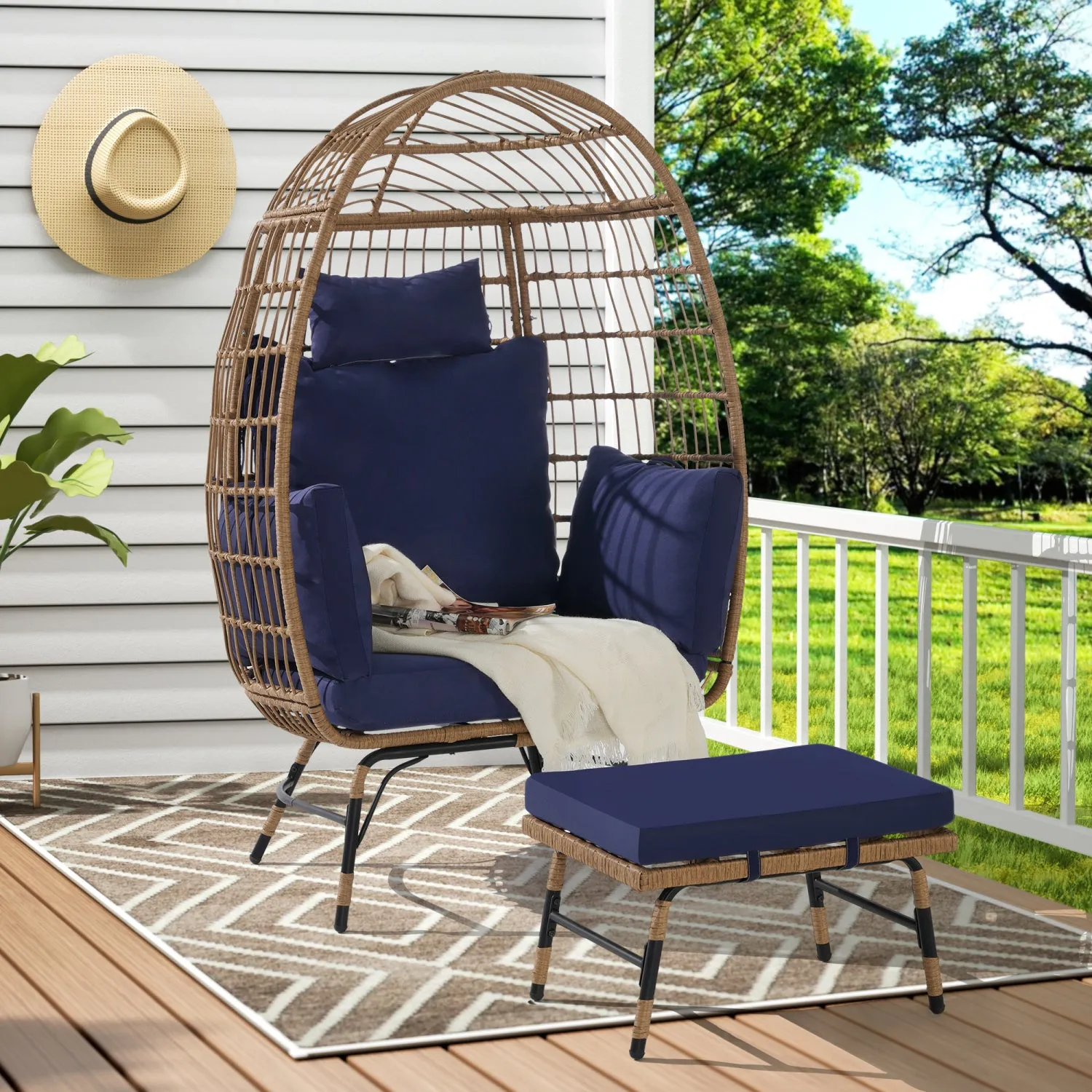 Streamdale Oversized Wicker Egg Chair with Ottoman