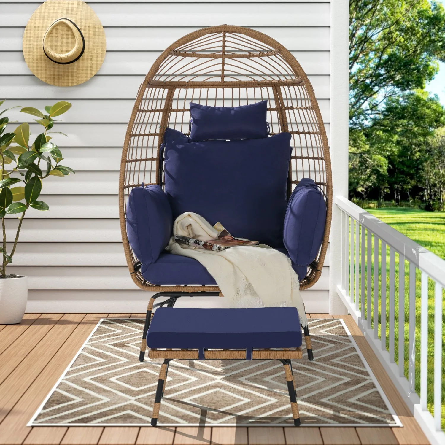 Streamdale Oversized Wicker Egg Chair with Ottoman