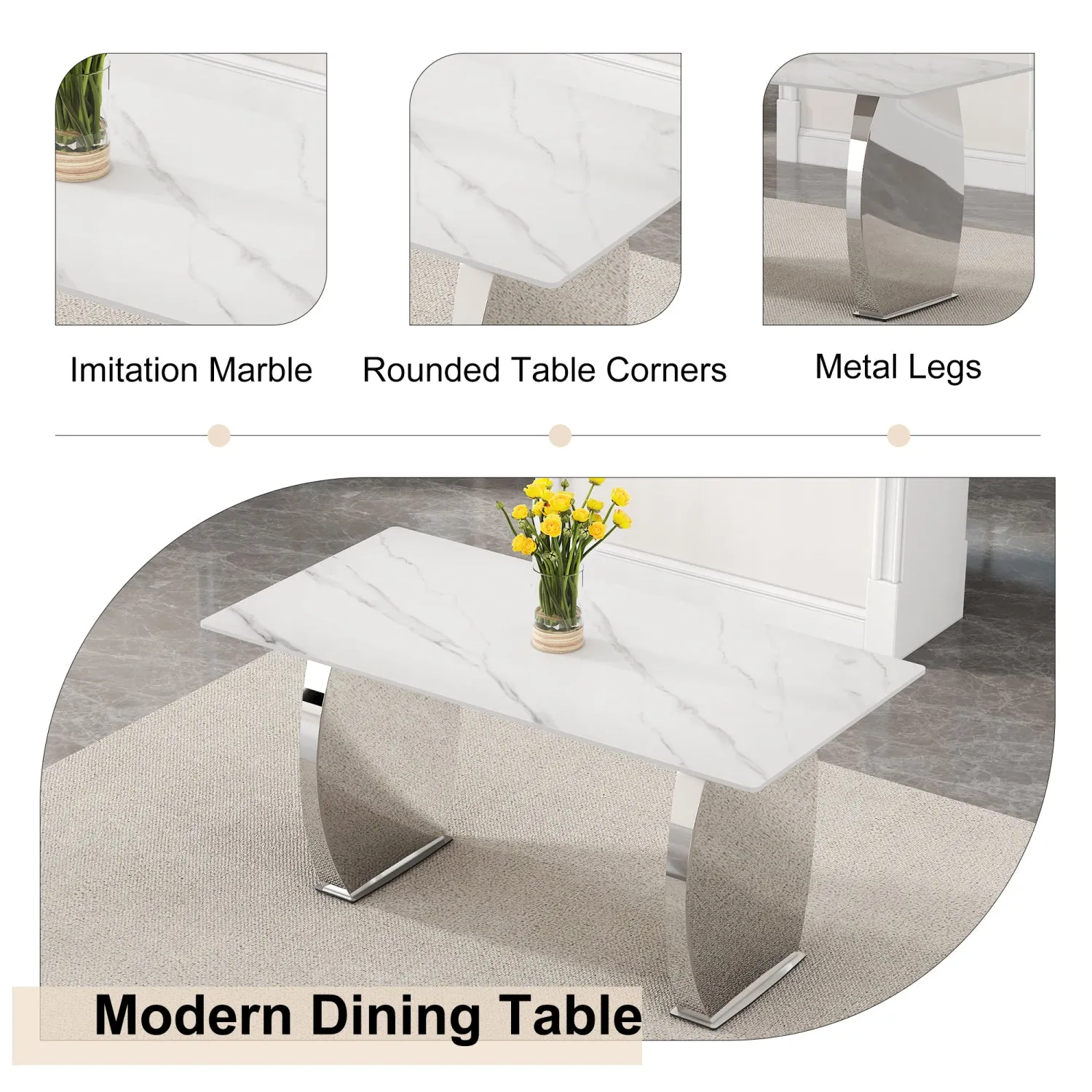 Streamdale Snow Mountain White Sintered Stone Dining Set - 4 PU Chairs