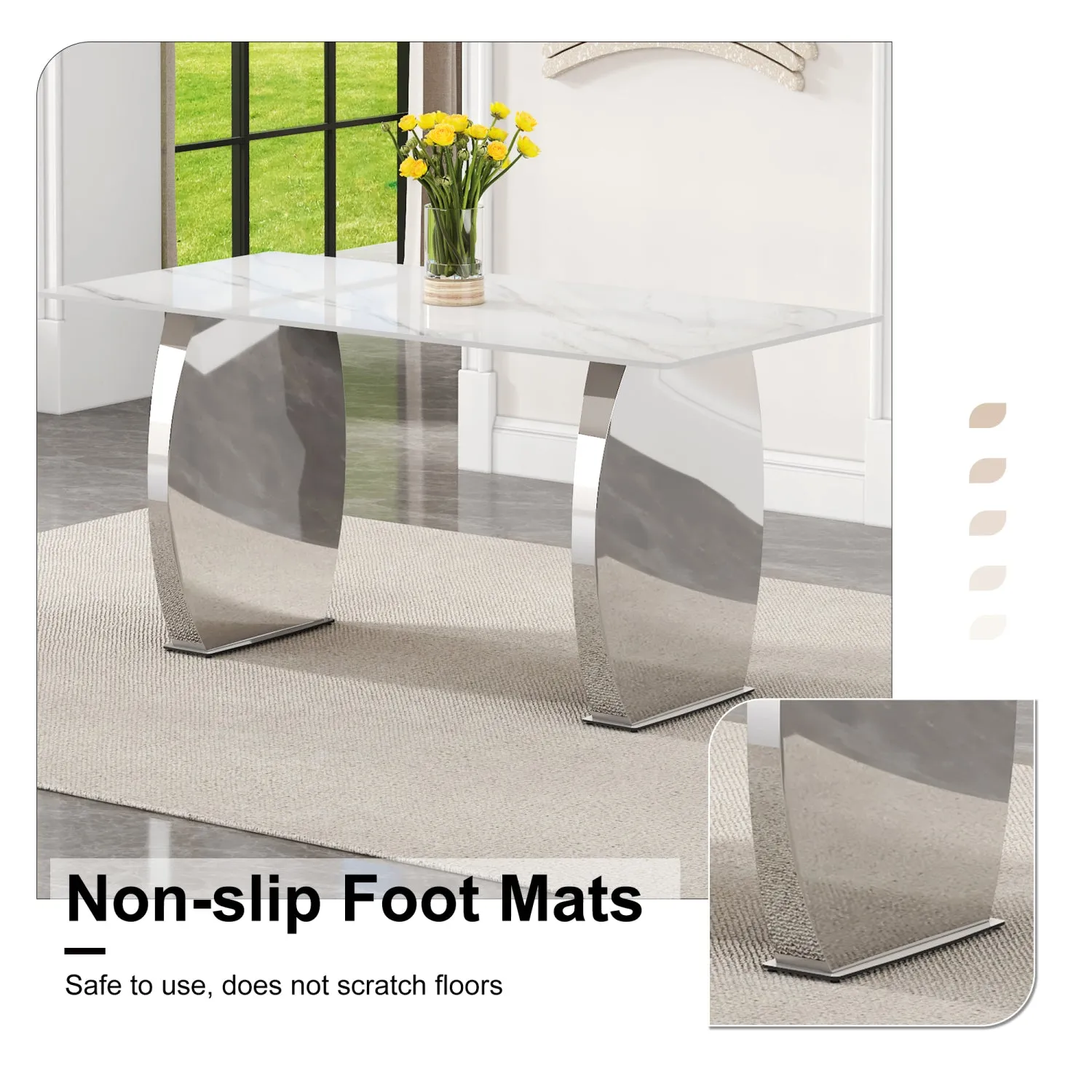 Streamdale Snow Mountain White Sintered Stone Dining Set - 4 PU Chairs
