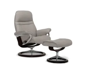 Stressless® Sunrise Recliner & Ottoman with Signature Base - Silver Grey