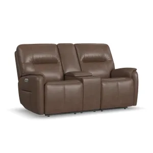 Wilson CafÃ© Leather Power Reclining Loveseat with Console and Power Headrests