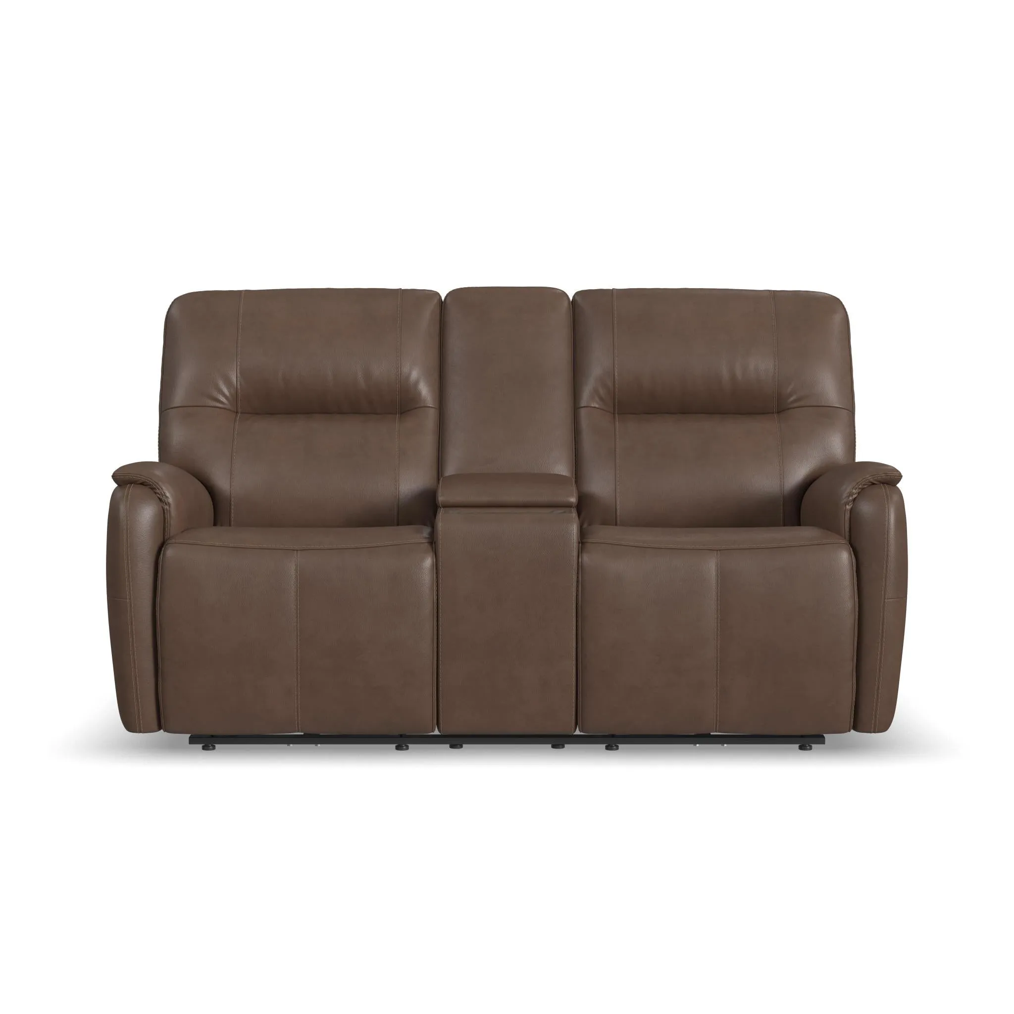 Wilson CafÃ© Leather Power Reclining Loveseat with Console and Power Headrests